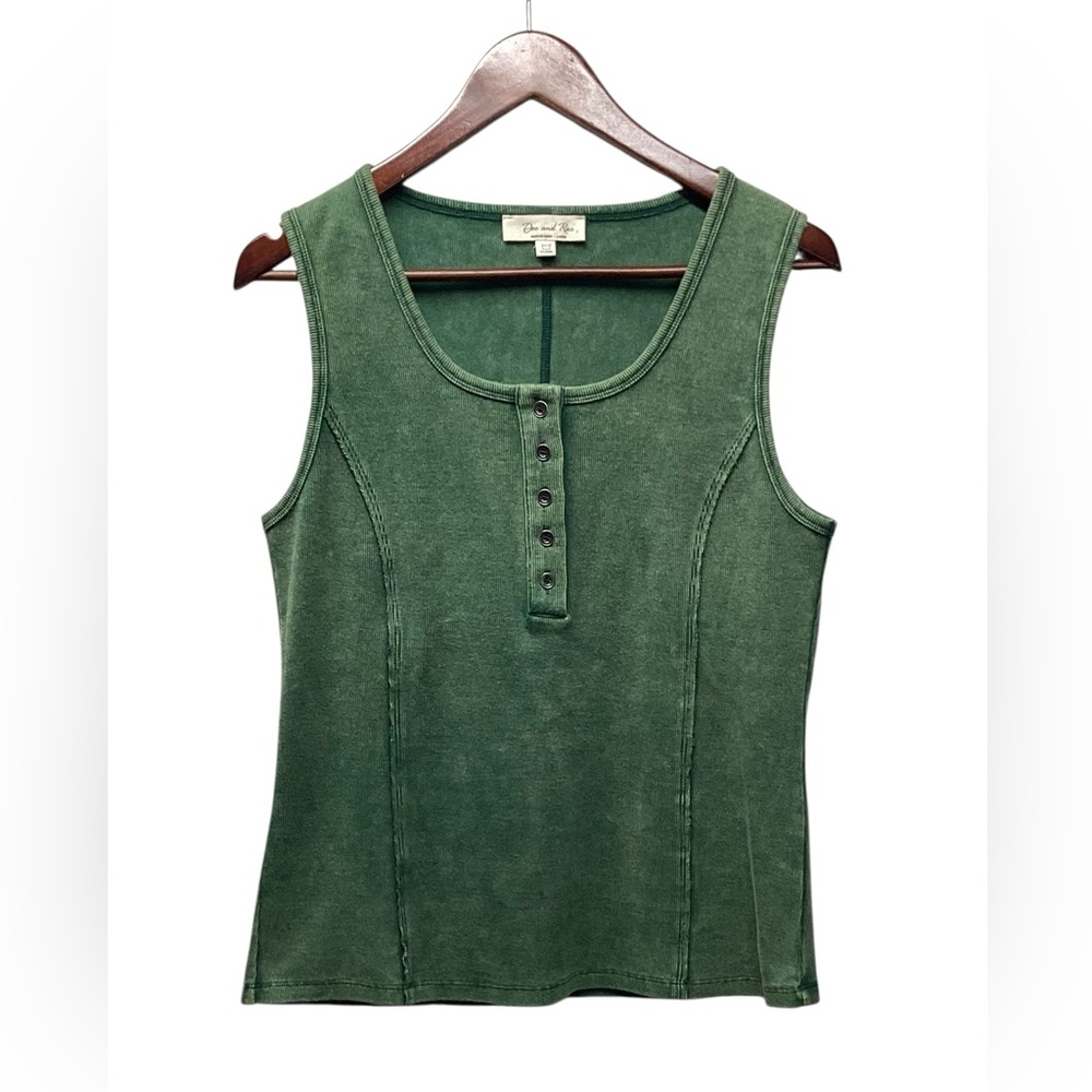 Doe and Rae ribbed Henley tank Acid Washed Army green Size Large